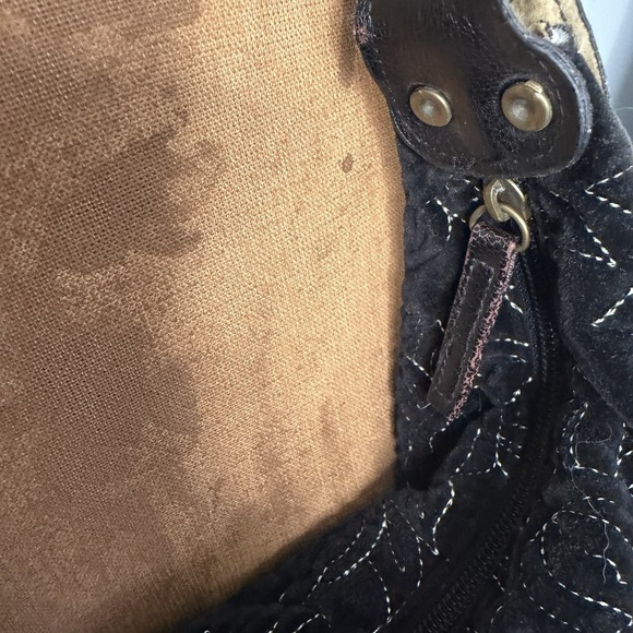 Y2K Black Velvet Embroidered Floral Hobo Shoulder Bag Indie Boho - Picture 3 of 9